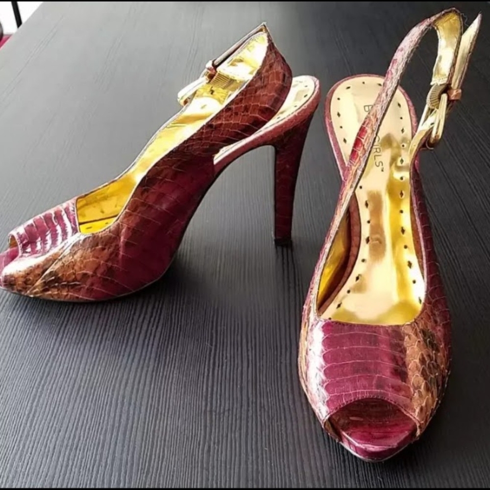 Burgundy Peep-Toe Slingback Heels